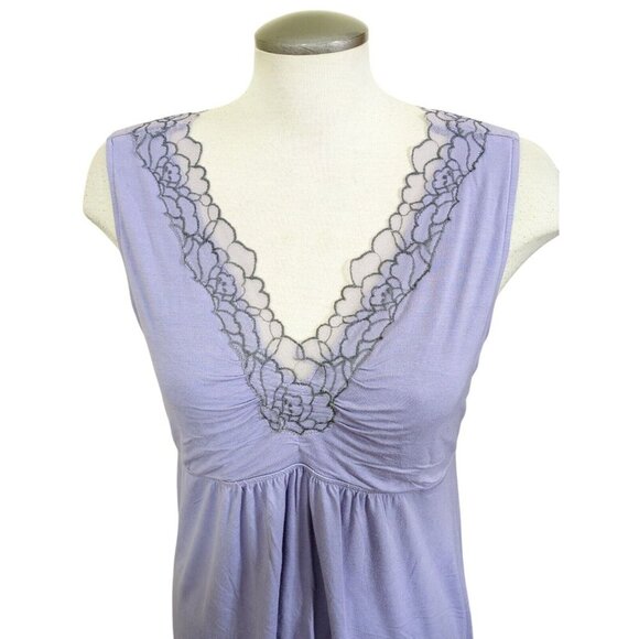 Soma Lace Trim Short Nightgown Babydoll Size L Lavender Rayon Spandex Romantic - Picture 2 of 7